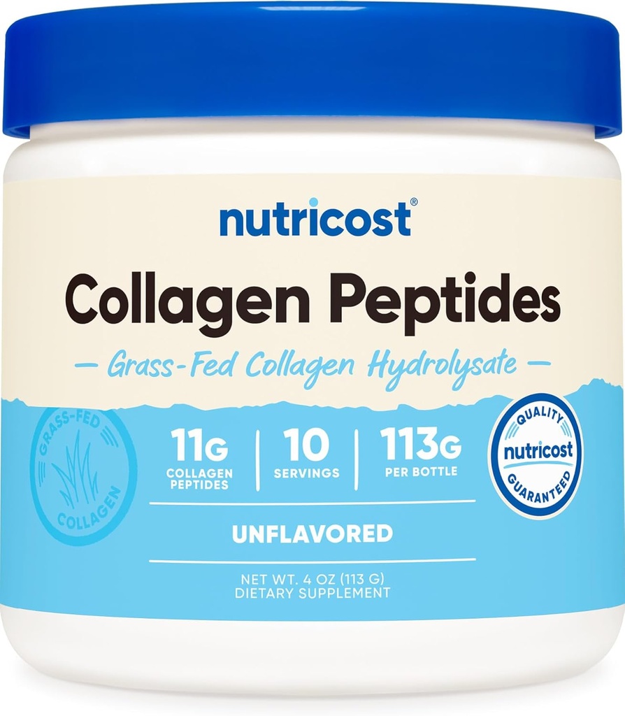 Nutricost Collagen Peptides Powder 4 oz (Unflavored) Type I, Type III Collagen - Grass-Fed, Gluten Free and Non-GMO