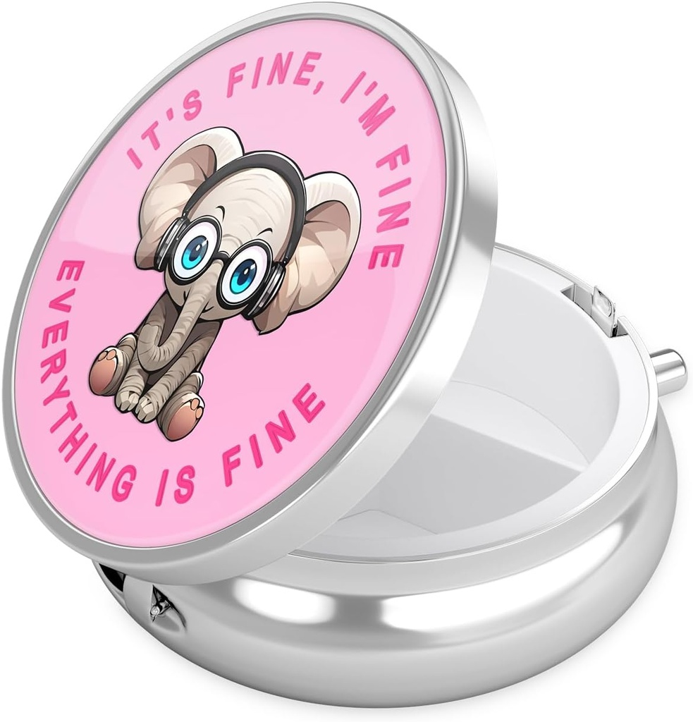 Nipichsha Pill Box, Small Pill Case for Purse & Pocket, Cute Travel Medicine Organizer, Portable Medicine Container Holder to Hold Vitamins, Medication, Fish Oil & Supplement, Pink Pretty Elephant
