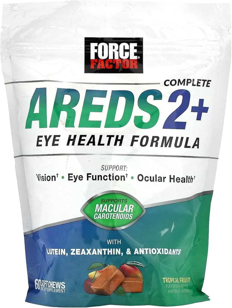 FORCE FACTOR AREDS2+ Eye Vitamins with Lutein & Zeaxanthin, AREDS 2 Formula to Support Macular Carotenoids, Eye Health Supplements for Adults to Support Vision, Tropical Punch Flavor, 60 Soft Chews