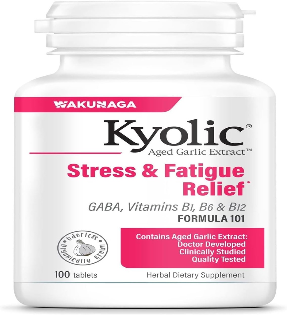 Kyolic Aged Garlic Extract Formula 101, Stress and Fatigue Relief*, 100 Tablets.