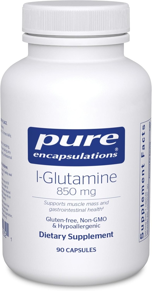 Pure Encapsulations L-Glutamine 850 mg | Supplement for Immune and Digestive Support, Gut Health and Lining Repair, Metabolism Boost, and Muscle Support* | 90 Capsules