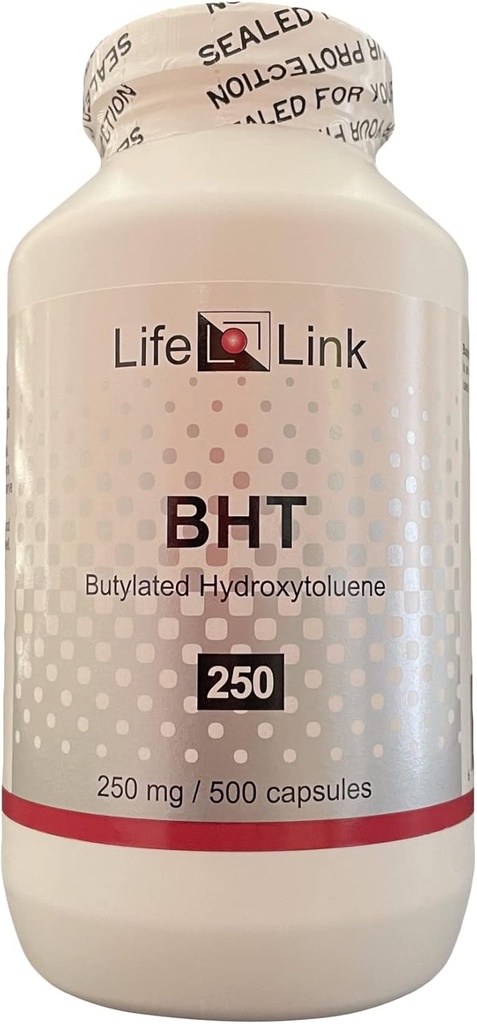 LifeLink BHT (Butylated Hydroxytoluene) | 250 mg x 500 Capsules | Antioxidant, Anti-Aging | Gluten Free & Non-GMO