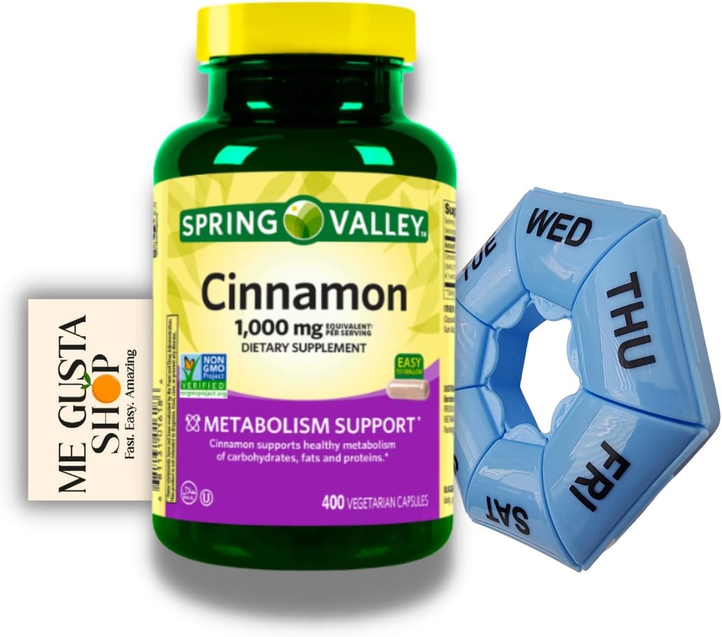 Spring Valley Cinnamon 1000 mg Dietary Supplement, 400 Count Capsules with Pill Organizer