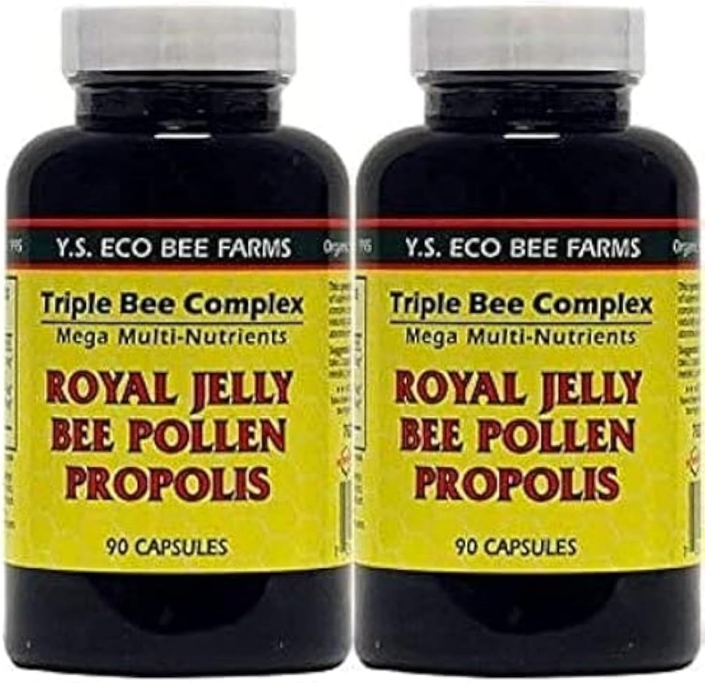 YS Organics Triple Bee Complex, Royal Jelly, Bee Pollen, Propolis -90 Caps -2 Pack
