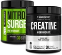 Jacked Factory NITROSURGE Pre Workout Supplement (Grape, 30 Servings) & Creatine Monohydrate Powder (Unflavored, 30 Servings)