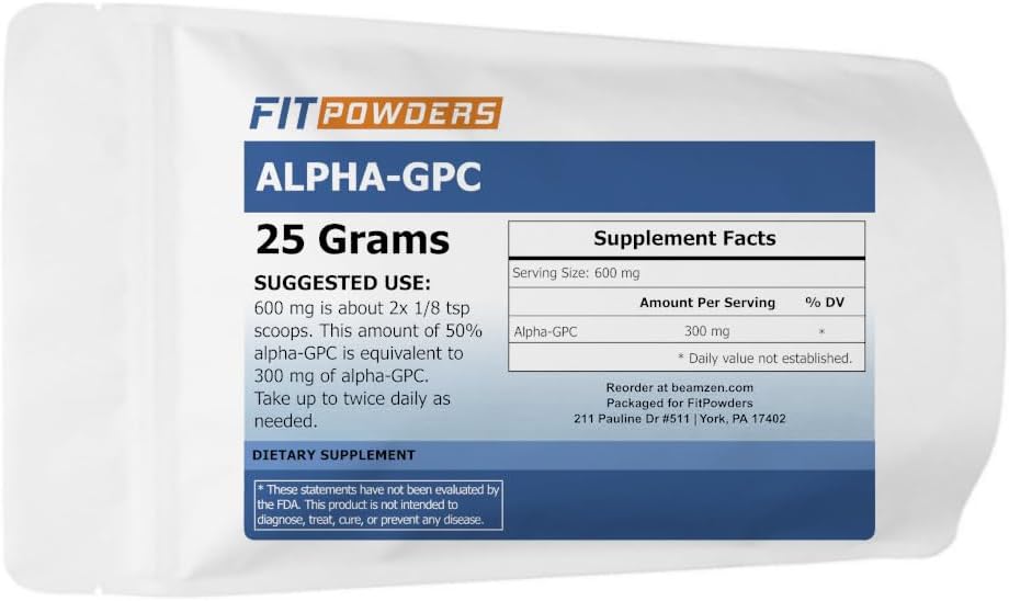 Alpha-GPC Powder 25 Grams, Non-GMO Alpha GPC Supplement Choline Powder, Vegan, Third Party Tested, Pre-Workout, Memory and Focus, with Scoop