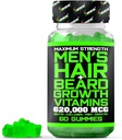 Best Beard Stuff Beard Growth Vitamins - Biotin Gummies for Beard & Hair Growth – Maximum Strength 620,000mcg Biotin with Collagen, MSM, Keratin & Bamboo Extract