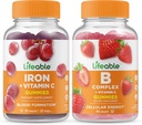 Lifeable Iron with Vitamin C + B Complex, Gummies Bundle - Great Tasting, Vitamin Supplement, Gluten Free, GMO Free, Chewable Gummy