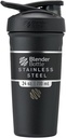 BlenderBottle Strada Shaker Cup Insulated Stainless Steel Water Bottle with Wire Whisk, 24-Ounce, Black