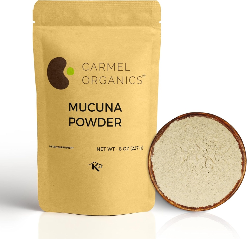 CARMEL ORGANICS Mucuna Pruriens Natural (White) Seeds Powder 8 Ounce or 0.5 Lb/227 Grams | Non GMO | Kosher | Kapikachhu Powder | No Added Preservative