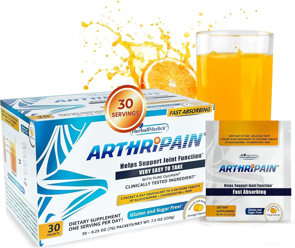 Arthripain – Joint Support Cartilage Repair Supplement – Clinically Tested Joint Juice - Ligament Relief Support – Glucosamine Chondroitin MSM – Swollen Knee Treatment –Sugar-Free – Made in US - 30ct