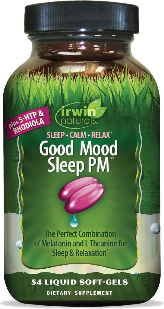 Irwin Naturals Good Mood Sleep PM - 54 Liquid Soft-Gels - with Melatonin and L-Theanine for Rest & Relaxation - 18 Total Servings