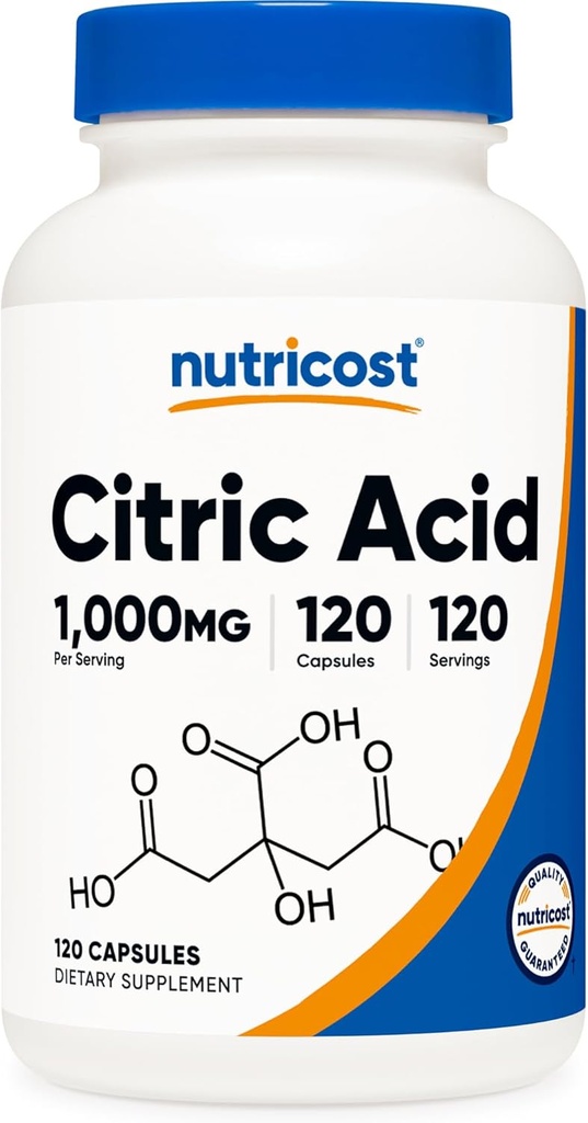 Nutricost Citric Acid 1000mg (1 gram), 120 Capsules - Gluten Free, Non-GMO
