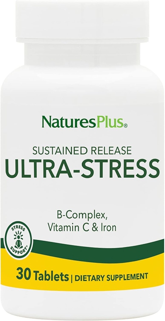 NaturesPlus Ultra-Stress with Iron, Sustained Release - 30 Vegetarian Tablets - Stress Relief Supplement with B-Complex & Vitamin C - Energy Booster, Mood Enhancer - Gluten-Free - 30 Servings
