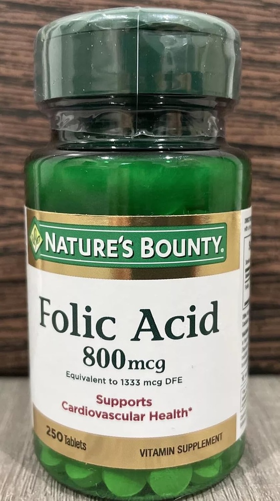 Nature's Bounty Folic Acid 800 mcg Tablets Maximum Strength 250 Tablets (Pack of 9)