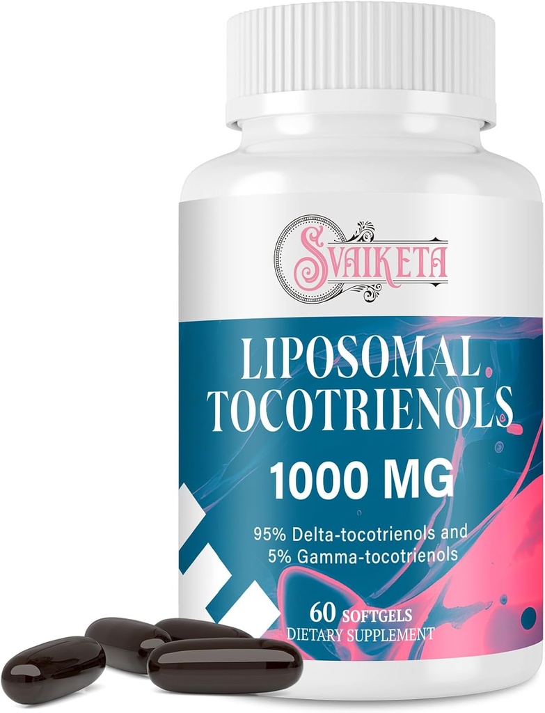 Sveikata Liposomal Tocotrienols 1000mg – High Absorption Vitamin E Tocotrienols Supplement with 95% Delta & 5% Gamma – Antioxidant for Skin & Healthy Aging – 60 Softgels