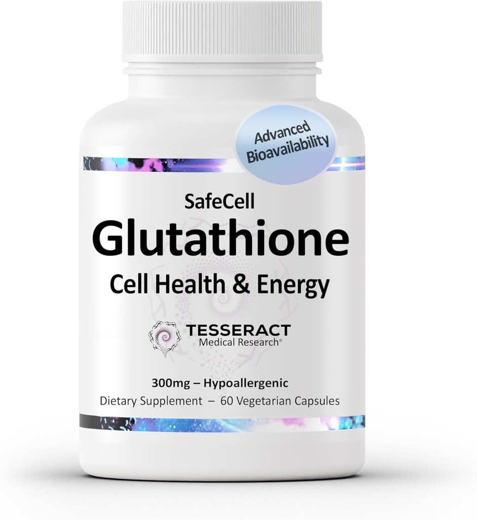 Tesseract Medical Research SafeCell S-Acetyl Glutathione Supplement for Cellular Health Support, Powerful Antioxidant to Help Neutralize Free Radicals, Hypoallergenic, 300mg, 60 Vegetarian Capsules