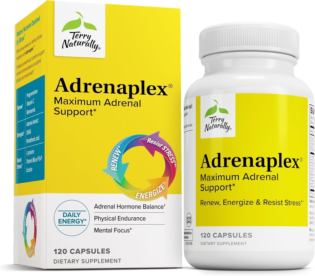 Terry Naturally Adrenaplex - Adrenal Gland Function Supplement - Glandular Support with Vitamins C & B6 - Dietary Supplement to Support Healthy Adrenal Function - 120 Capsules