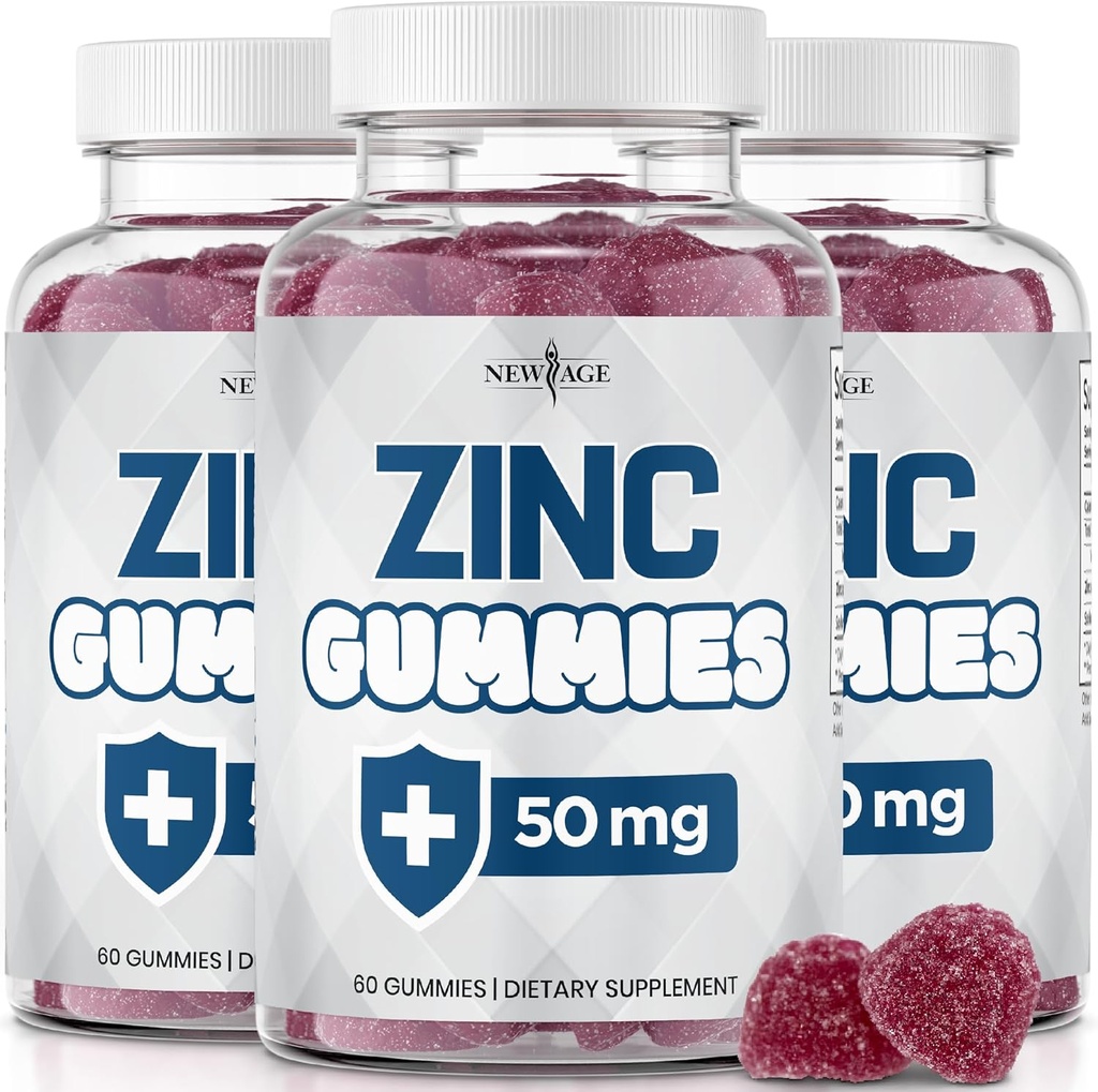 NEW AGE Zinc Gummies - 50mg High Immune Booster Zinc Supplement, Immune Defense, Powerful Natural Antioxidant, Non-GMO 180 Count (Pack of 3)