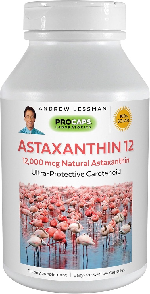 ANDREW LESSMAN Astaxanthin 12mg - 60 Softgels - 12000 mcg Natural Astaxanthin, Powerful Anti-Oxidant Carotenoid. Protection for Eyes, Heart, Skin and More. No Additives. Easy to Swallow Softgels