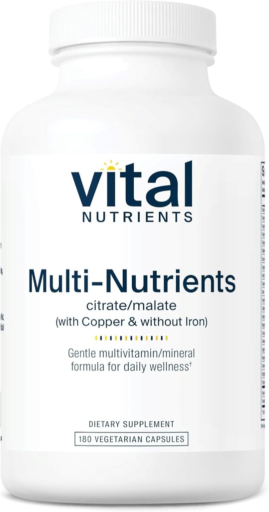 Vital Nutrients - Multi-Nutrients 2 - Citrate/Malate Formula (with Copper and Without Iron) - Multi-Vitamin/Mineral, Potent Antioxidants, Gentle Bioavailable Form - 180 Vegetarian Capsules per Bottle