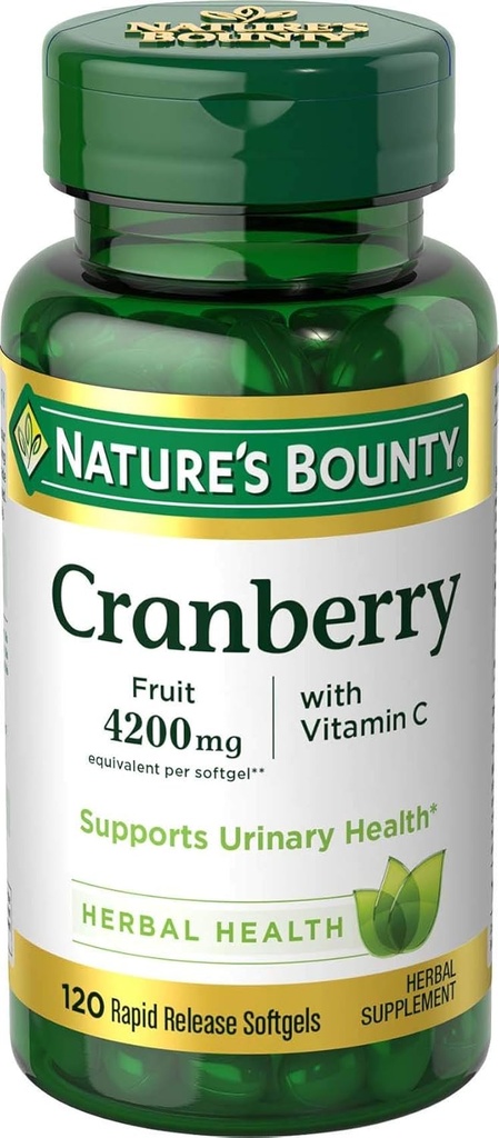 Nature's Bounty Cranberry Pills & Vitamin C Herbal Health Supplement Provides Immune Support & Promotes Urinary Health. 4200mg, 120 Softgels, 3 Pack