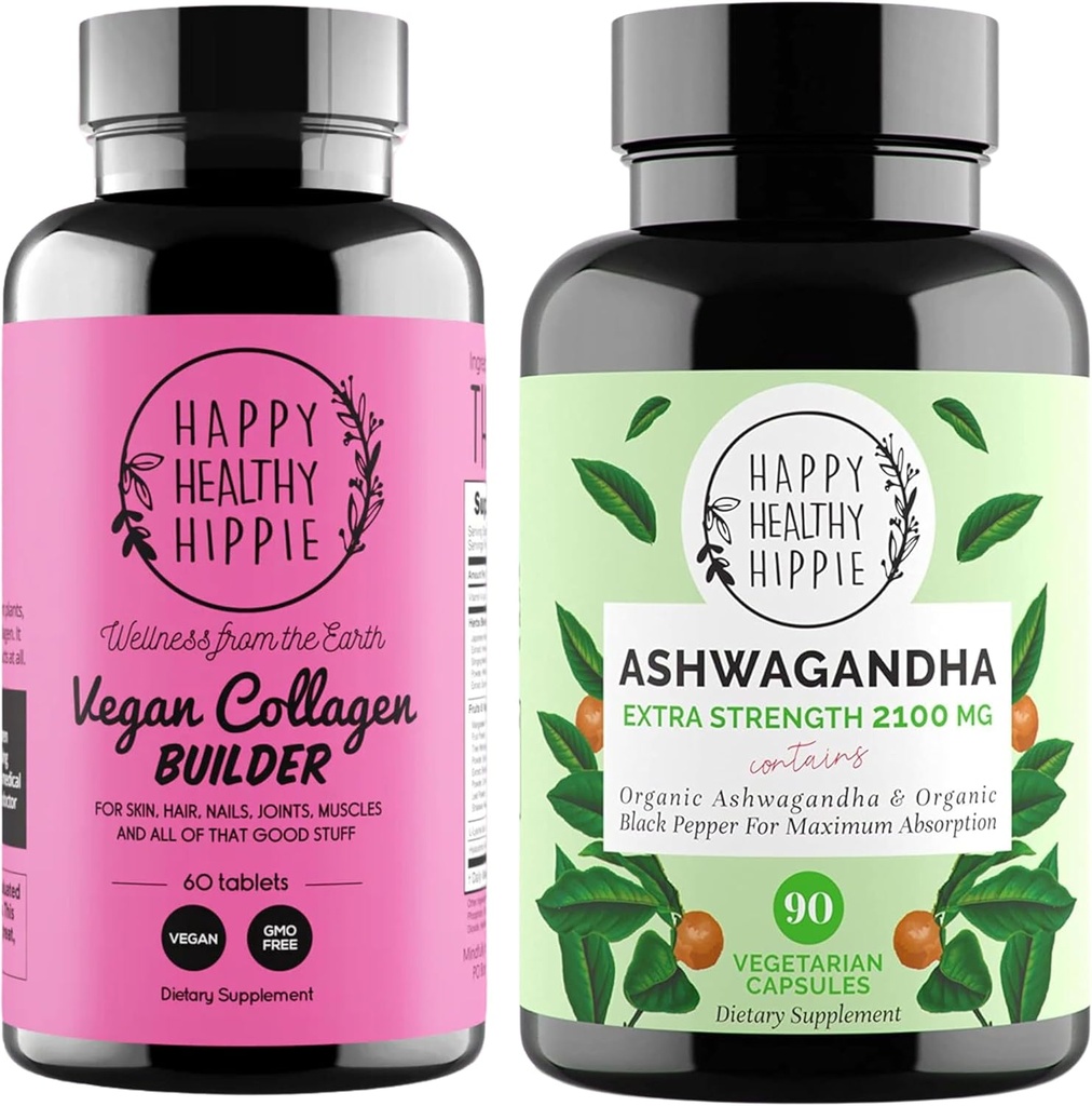 Happy Healthy Hippie Organic Ashwagandha Capsules & Vegan Collagen Builder
