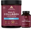 Ancient Nutrition Multi Collagen Capsules, 90 Count + Multi Collagen Protein Powder, Vanilla, 60 Servings