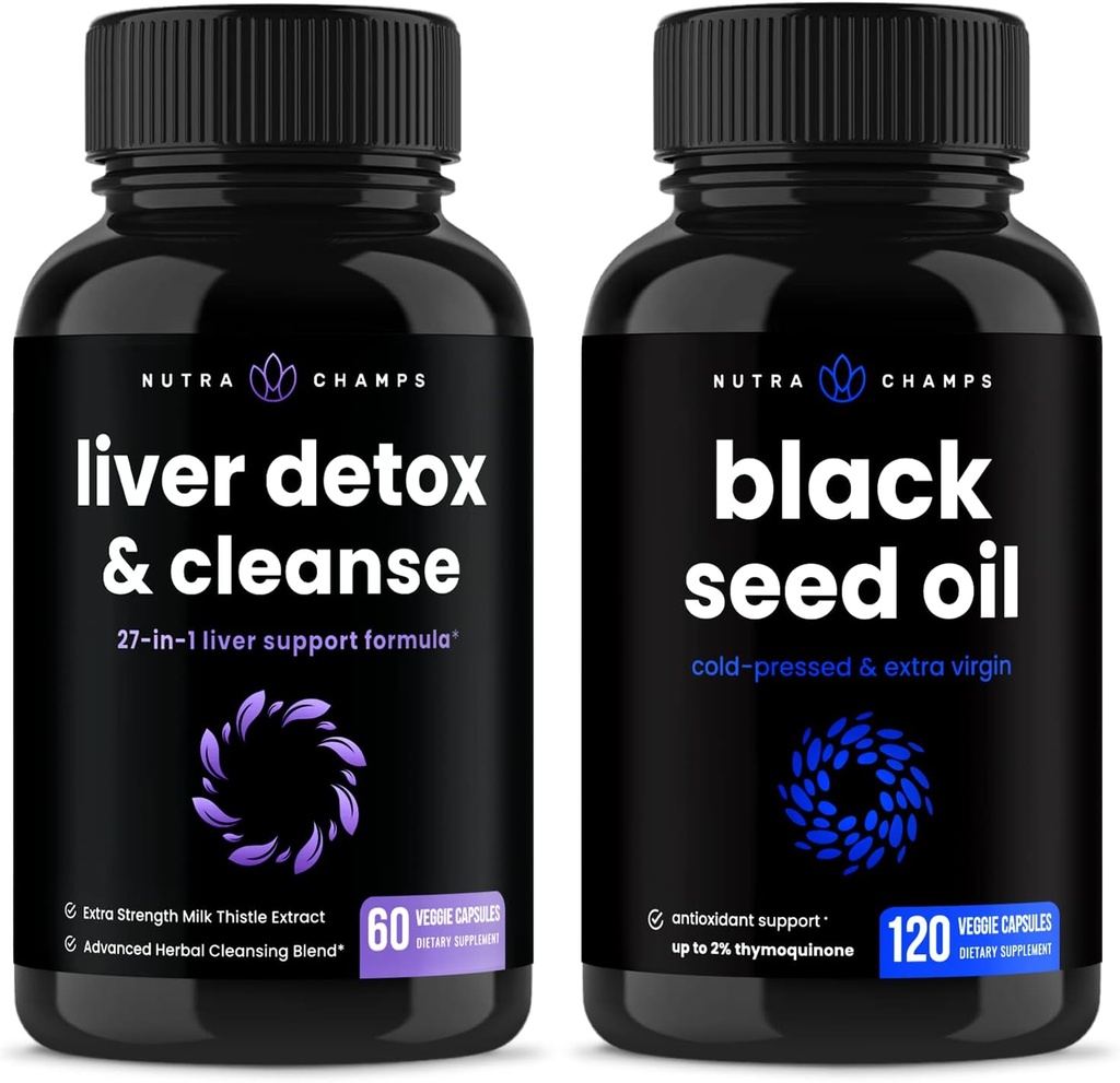 NutraChamps Liver Cleanse Detox and Black Seed Oil Capsules Bundle