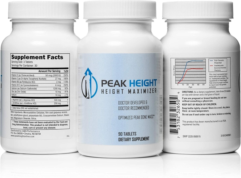 1 Grow Taller Height Pill Supplement-Peak Height 6 Month Supply-Height Supplement-Doctor Recommended, 90 tablets( pack of 6)