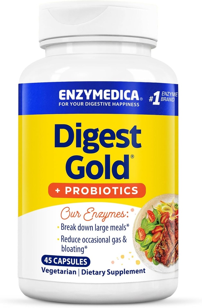 Enzymedica Digest Gold + Probiotics, 2-in-1 Formula for Gut Health, Digestive Enzymes & 1 Billion Active Probiotic Cultures, 45 Count (FFP)