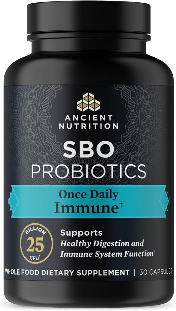 Ancient Nutrition Probiotics for Immune Support, SBO Once Daily Probiotics with Vitamin C and Vitamin D, 30Ct for Healthy Digestion and Immune System Function Support, 25 Billion CFUs*