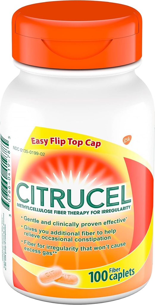 Citrucel Methylcellulose Fiber Caplets for Occasional Constipation Relief, Orange Flavor - 1 Count