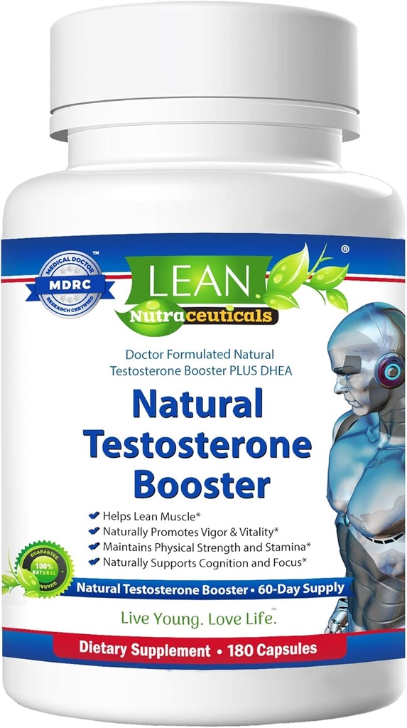 Lean Nutra Testosterone Booster for Men - Strength, Endurance, and Vitality - 180 Caps