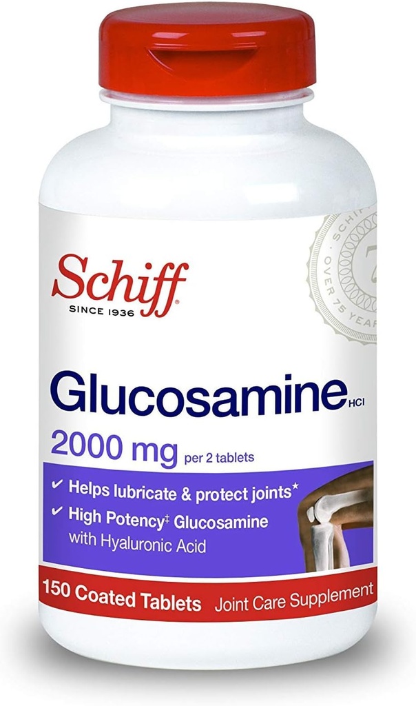 Schiff Glucosamine with Hyaluronic Acid, 2000mg Glucosamine, Joint Care Supplement Helps Lubricate & Protect Joints*, 150 Count (Pack of 2)