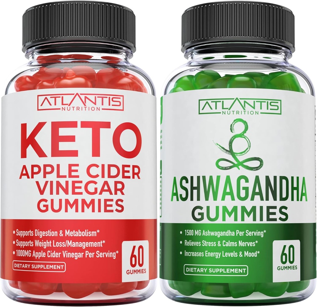 60 Keto Apple Cider Vinegar Gummies Advanced Weight Loss + 60 Ashwagandha Gummies - 1500MG Ashwagandha Per Serving