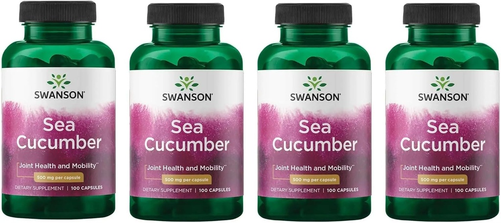Swanson Sea Cucumber - Natural Supplement Promoting Joint Health & Mobility Support - Supports Cartilage Protection & Connective Tissue Health - (100 Capsules, 500mg Each) (4 Pack)