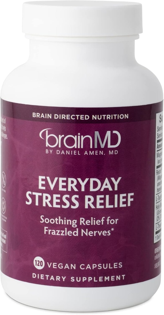 BRAINMD Dr Amen Everyday Stress Relief - 120 Capsules - Promotes Relaxation & Focus - Non-Drowsy - Gluten Free - 30 Servings