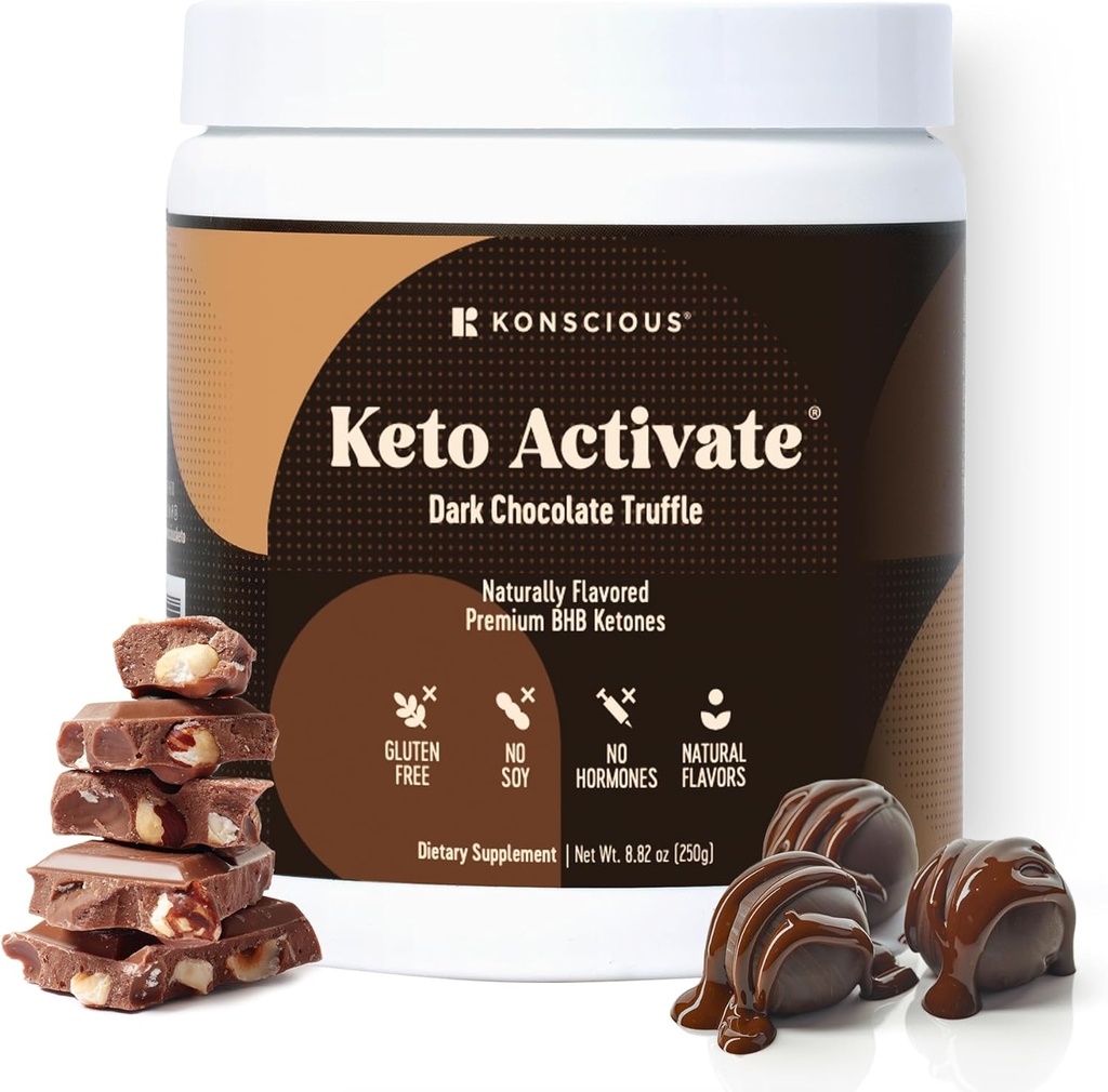 Dark Chocolate Truffle Exogenous Ketones Drink: Pure Keto Shake Powder with Chocolate Ketones | Jumpstart Ketosis & Boost Energy with Natural Ketones Supplements by Konscious Keto