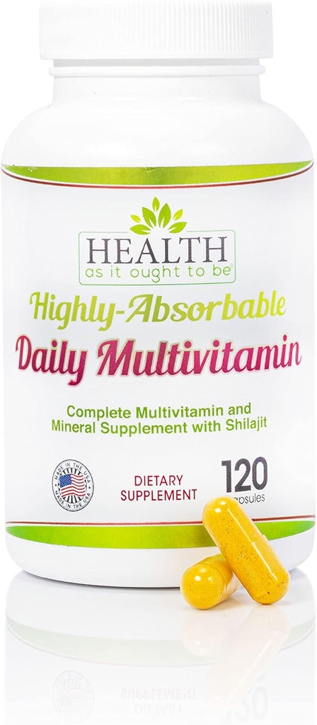 Health As It Ought To Be Highly|Absorbable Daily Multivitamin with Shilajit, MethylB12, Methylfolate, and Vitamin K2 MK7 Supplement | 120 Capsules