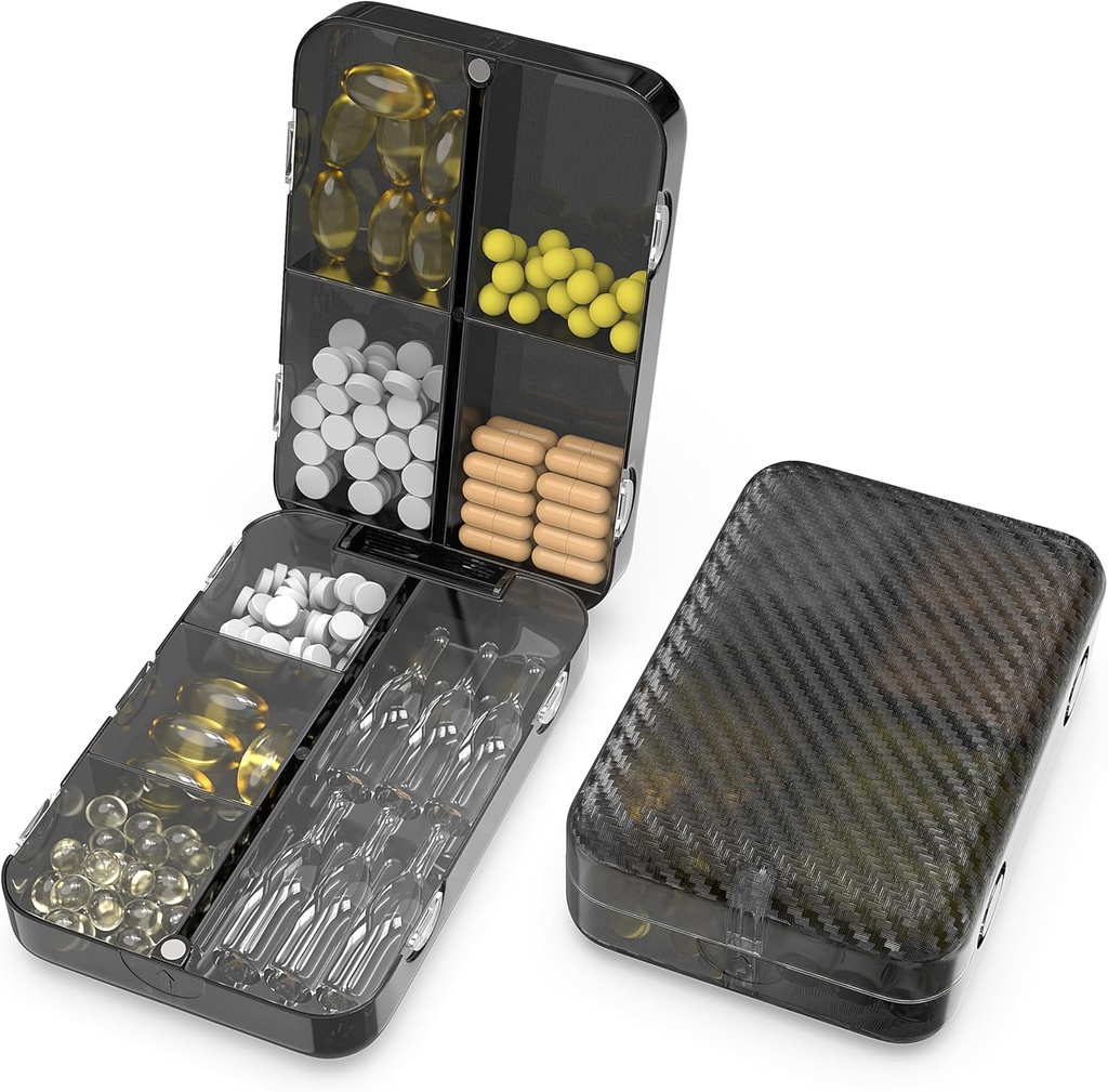 Travel Pill Box - Magnetic Pill Holder Daily Medicine Organizer Box 8 Compartments Large Pill Organizer Portable Travel Pill Case Pocket Pharmacy for Vitamin Supplement Cute Medication Container