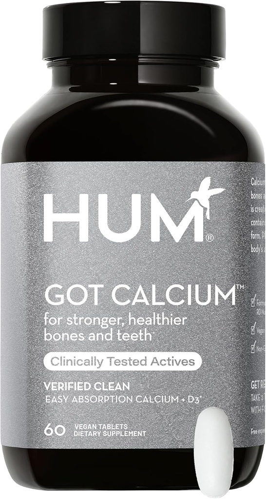 HUM Got Calcium Supplements for Women and Men, Vegan Bone Health & Teeth Health Support Supplement, 630mg Calcium with Vitamin D3, Citrate, for Easy Enhanced Absorption, 60 Vegan Tablets