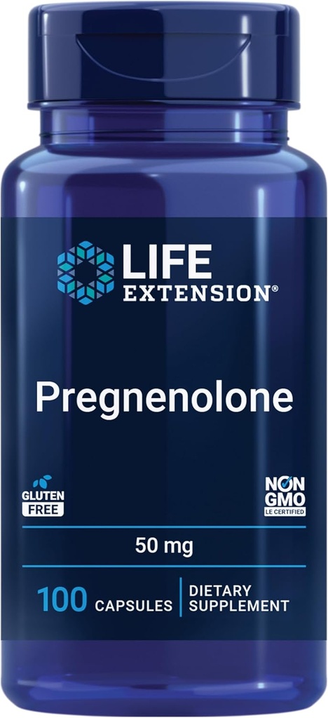 Life Extension Pregnenolone, neurohormone, Promotes Memory Health and Brain Plasticity, Gluten-Free, Non-GMO, 100 Capsules
