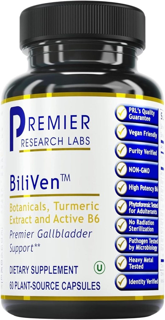 Premier Research Labs BiliVen -Gallbladder & Liver Cleanse Supplement, Gallbladder Support Pills with Artichoke Extract, Milk Thistle, Vitamin B6, Beet Root, Turmeric, Curcumin- 60 Vegetarian Capsules