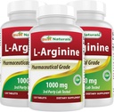 Best Naturals 3 Pack L-Arginine 1000 mg 120 Tablets - Pharmaceutical Grade L Arginine Supplement Promotes Nitric Oxide Synthesis (Total 360 Tablets)