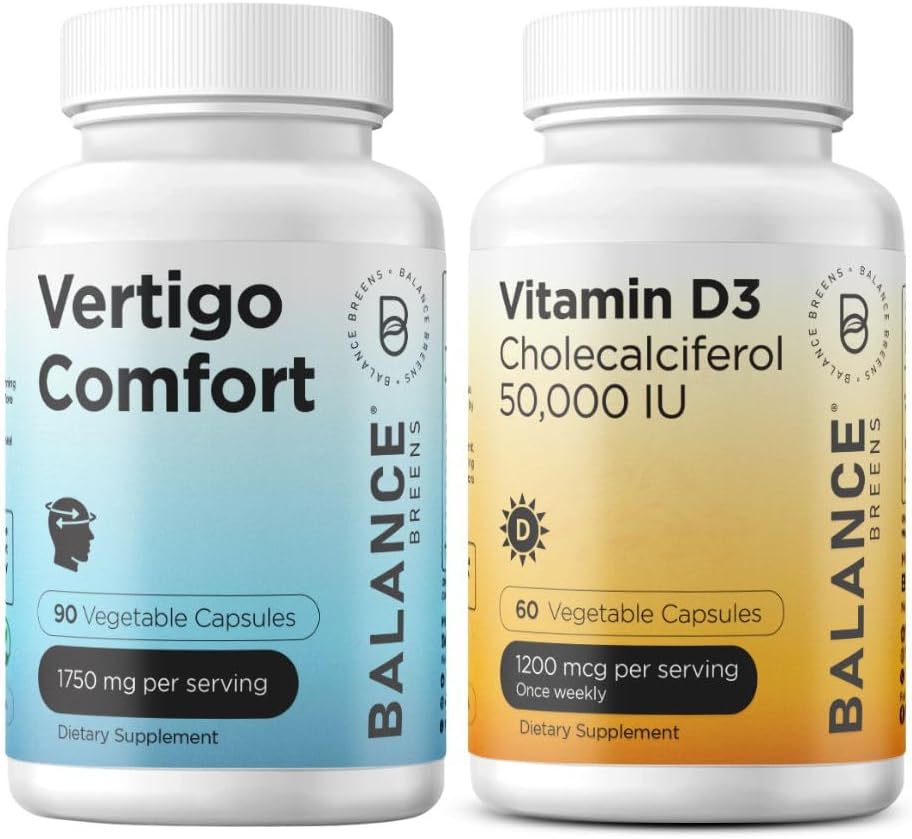 Balance Breens Vertigo Relief 1750mg + Vitamin D3 50,000 IU Supplement Combo