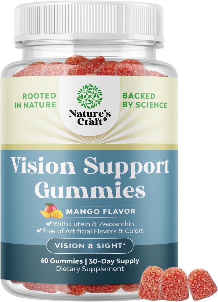 Vision Support Gummies for Adults - Lutein and Zeaxanthin Supplements for Eye Health - Potent Lutein Eye Vitamins for Blue Light Protection Dryness Strain Support & Visual Sharpness - 60 Count