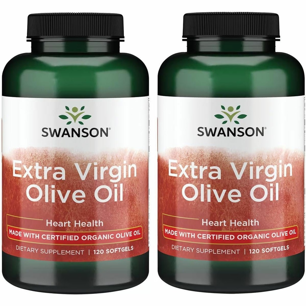 Swanson Extra Virgin Olive Oil - Natural Supplement Supporting Cardiovascular Health w/Essential Fatty Acids - Made w/Organic Cold-Pressed Olive Fruit - (120 Softgels, 1g Each) 2 Pack