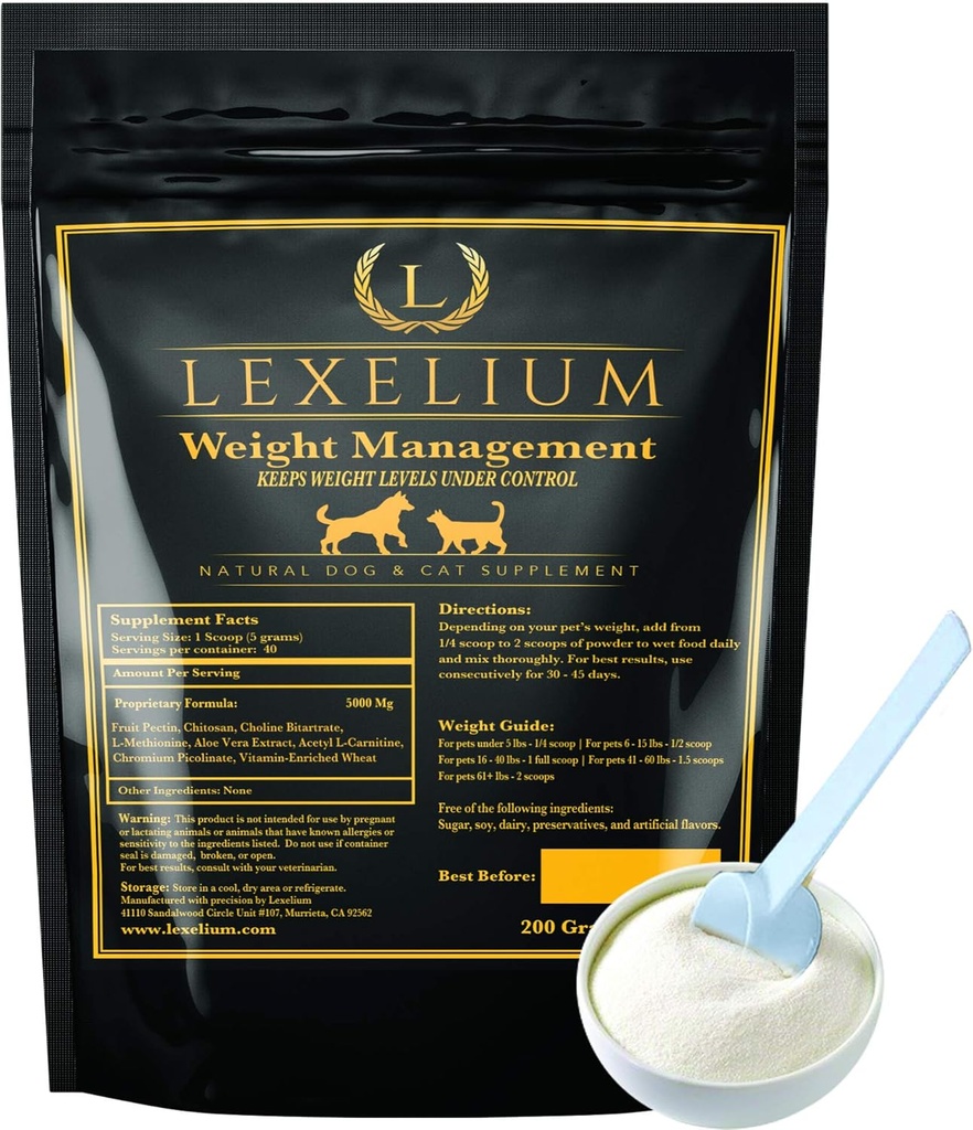 Organic Weight Management Supplement for Cats & Dogs | 100% Natural Pet Supplement Powder | Helps with Weight Loss & Curbing Appetite | Keeps Cats and Dogs from Overeating | 200 Grams