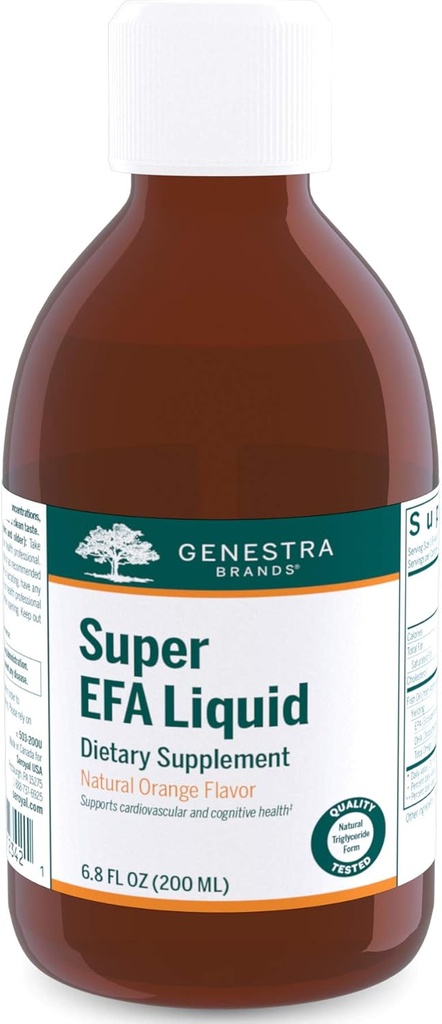 Genestra Brands Super EFA Liquid | Supports Cardiovascular Health, and The Development of Brain, Eyes, and Nerves in Children* | 6.8 Fl Oz | Natural Orange Flavor